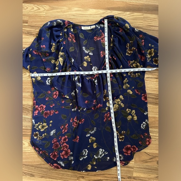 VTG Victorias Secret Top M/L Gold Label Blue Red Floral Romantic Blouse Tie Neck - Picture 6 of 6